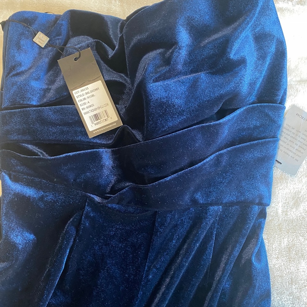 Tadashi Shoji Strapless Blue Velvet Jumpsuit
